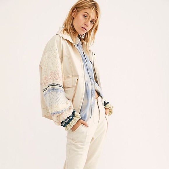 Free People Jackets & Blazers - NWOT Free People Loose Thoughts Ivory Denim Jacket